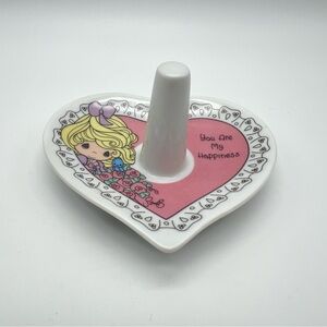 Precious Moments White Ceramic Heart Trinket Dish with Pink Accents